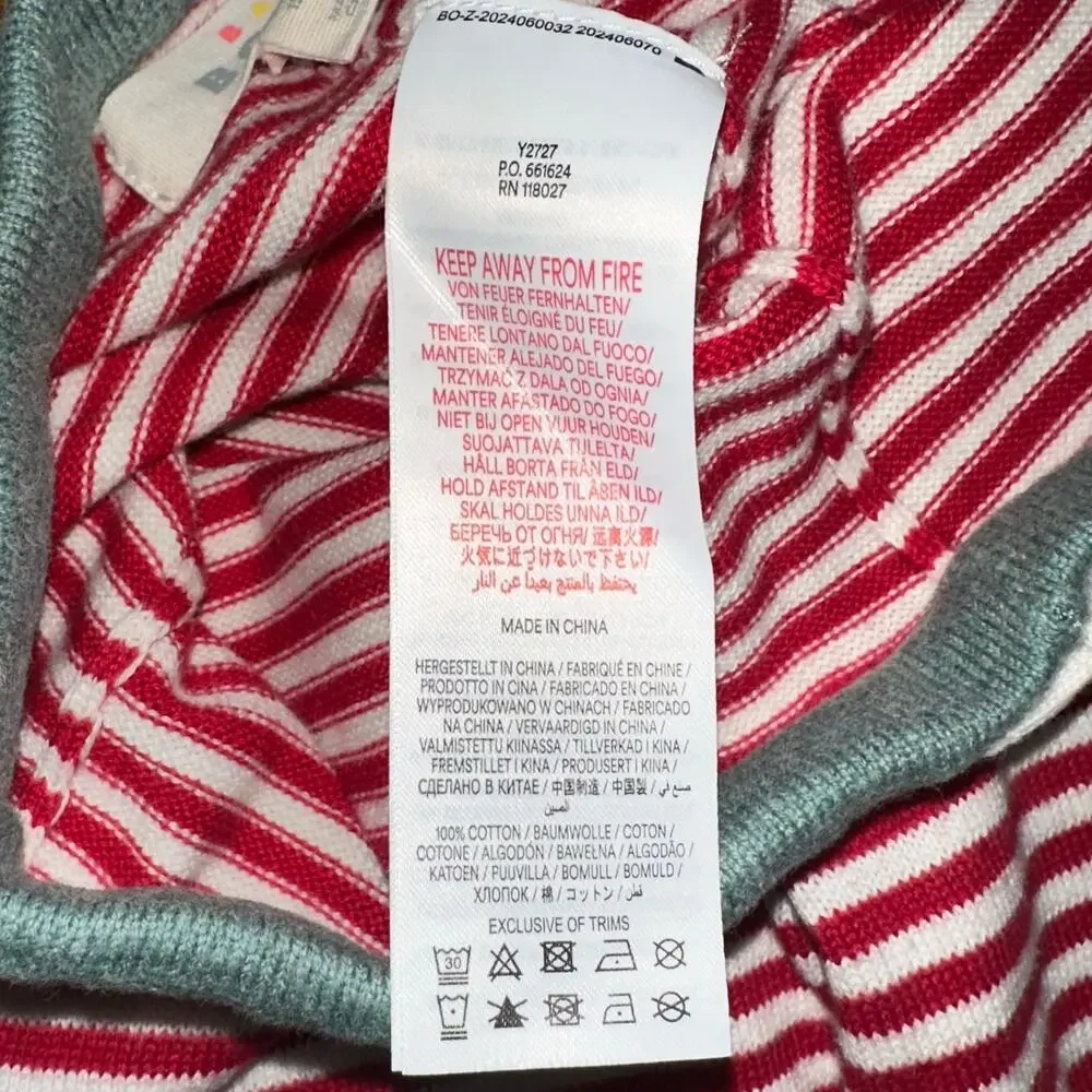Baby Boden Red White Striped Knit Cotton Pull On Unisex Pants Size 12-18M